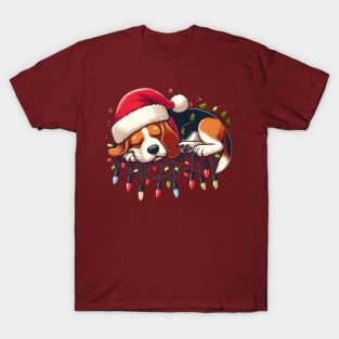 Beagle Dog Sleeping On Christmas Lights T-Shirt